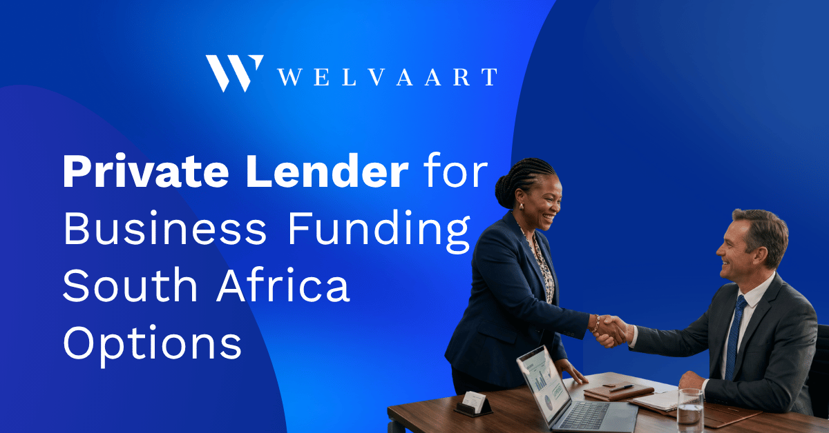 A South African business owner shaking hands with a consultant after getting approved by a private lender for business funding South Africa.